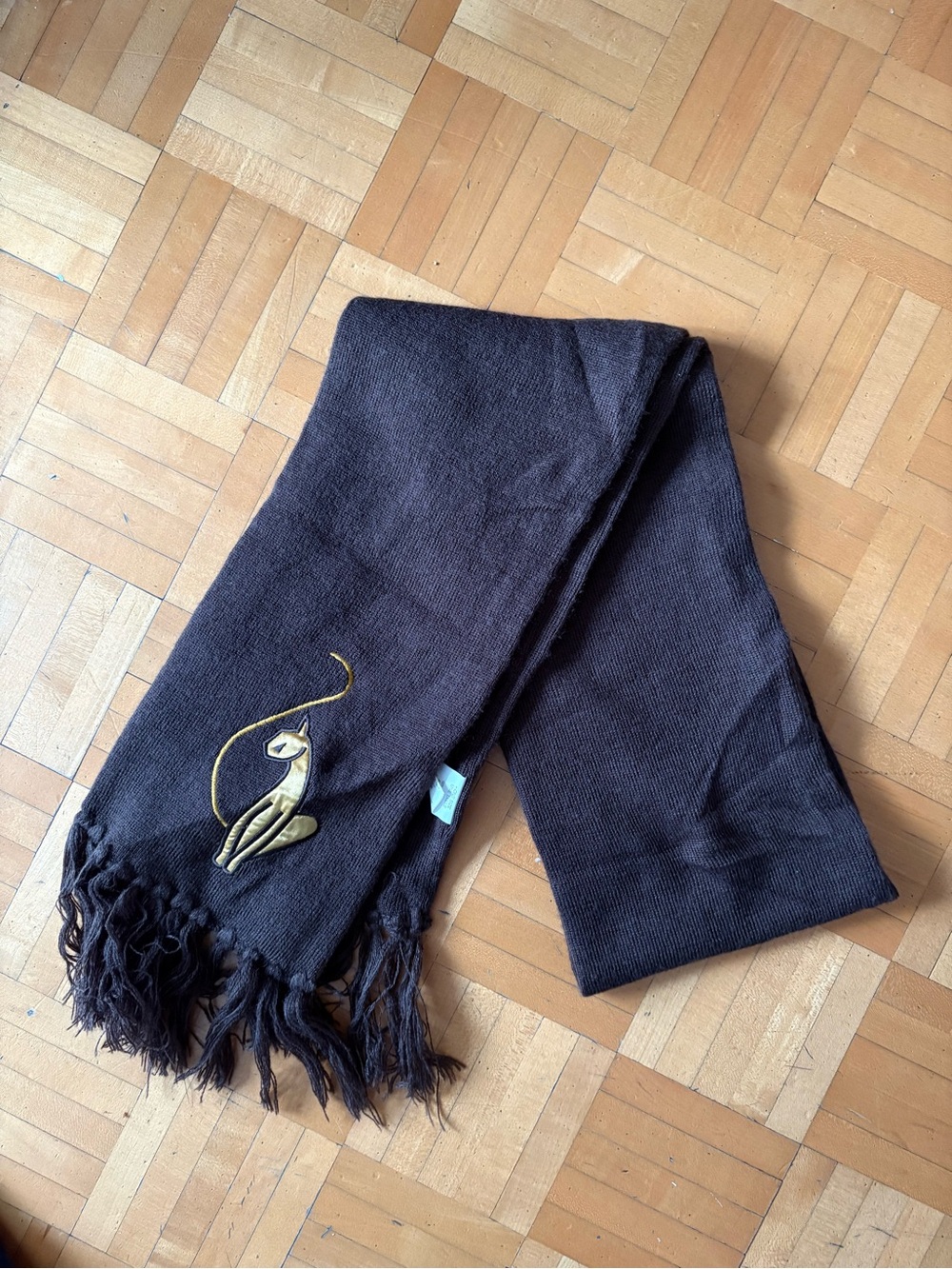 Baby Phat Brown Scarf with Gold Cat Embroidery